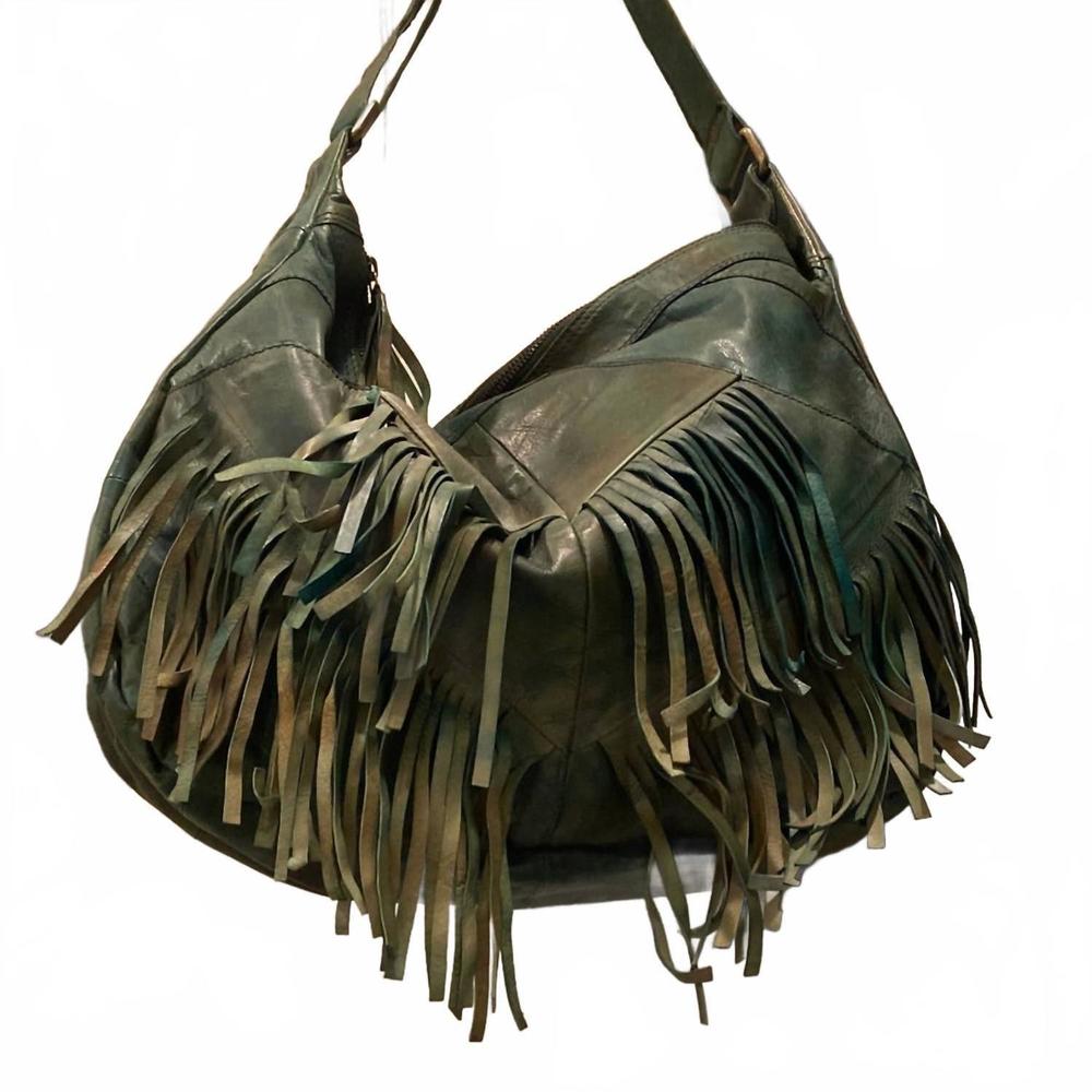 NEW CUT N' PASTE BAGS women's dara fringe x-body tote bag in green
